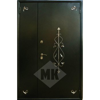 металлическая дверь с ковкой двустворчатая, отделка порошковое напыление