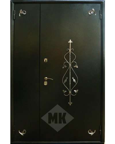 металлическая дверь с ковкой двустворчатая, отделка порошковое напыление в туле